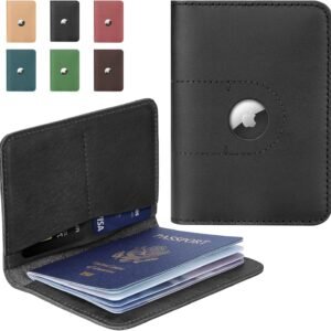 ALLIVE Passport Holder for Travel, Genuine Leather Passport Holder with Airtag Women Men,Travel Must Haves Airport Essentials, Passport Cover Travel Gifts Black