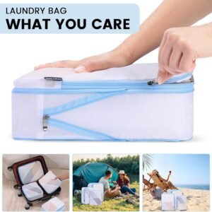 Compression Packing Cubes Set of 6, Travel Luggage Organizer for Suitcase, Packing Organizers for Travel Accessories, Breathable See Through Mesh, Durable Lightweight with Shoe Bags