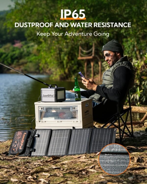 Portable Solar Panel, LUMOPAL 60W Foldable Solar Panels Folding Solar Charger with PD60W USB C QC3.0 USB A Output Waterproof for Camping Backpacking Compatible with Phone Laptop Portable Power Station - Image 5