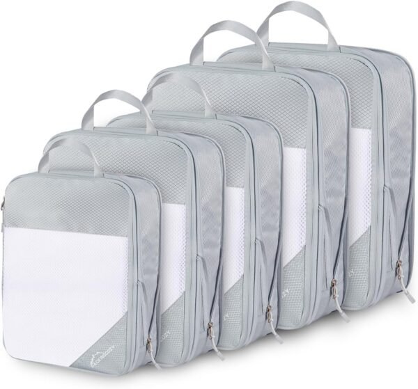 Compression Packing Cubes, 5 Set Packing Cubes for Travel Compression, Lightweight Compressible Package Organizer for Carry On and Suitcases, Light Grey - Image 8