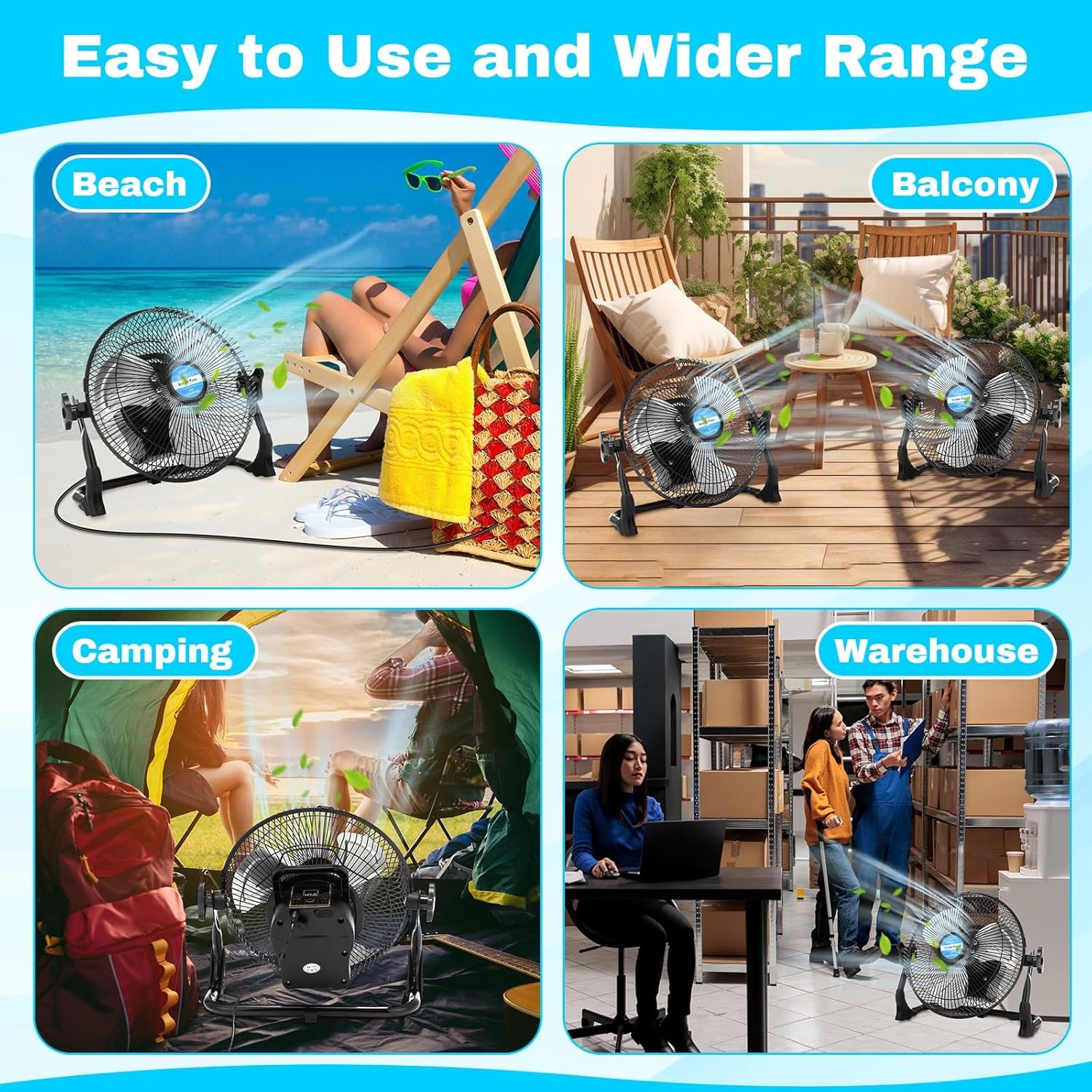 Sumind 2 Pcs 10'' Portable Rechargeable Fan with 20 W Panel, Battery Operated Solar Fan, 2 in 1 Solar Panel Powered and DC Charger Powered, 7500mah Battery for Household, Camping, Greenhouse, Factory - Image 7