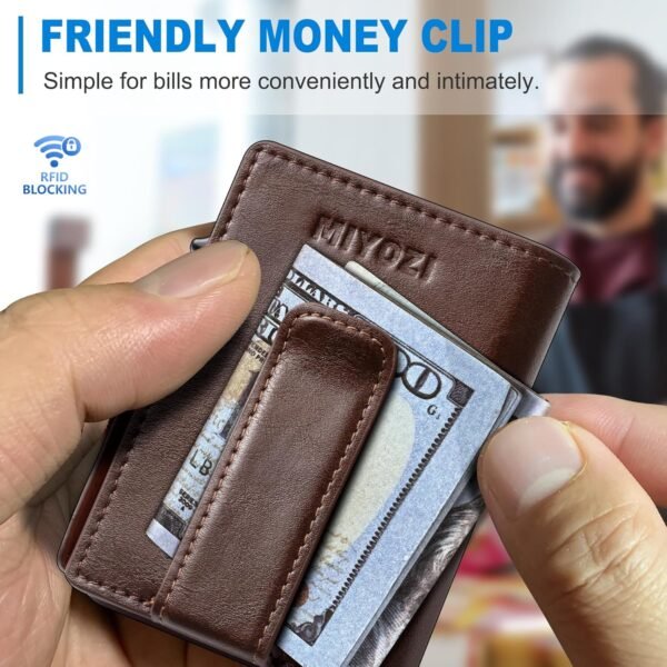Men Wallet,with Money Clip Coins Pocket ID Window,Slim Front Pocket RFID Blocking Pop-up Card Holder 3.9"x 2.7", Gift Boxed - Image 6