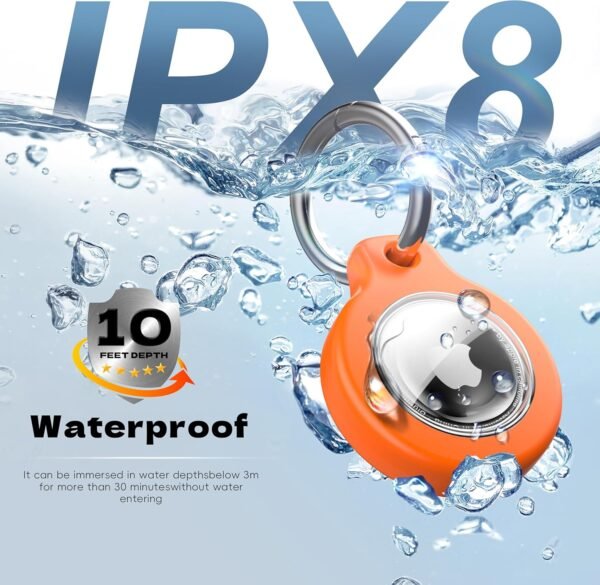 2025 New Waterproof AirTag Keychain Holder - (Set of 4) Air Tag Locking Case with Cable, Compatible with Apple AirTags, Ultra Durable Loss Prevention Case for Luggage, Keys,Black, Orange, Blue, Red - Image 5