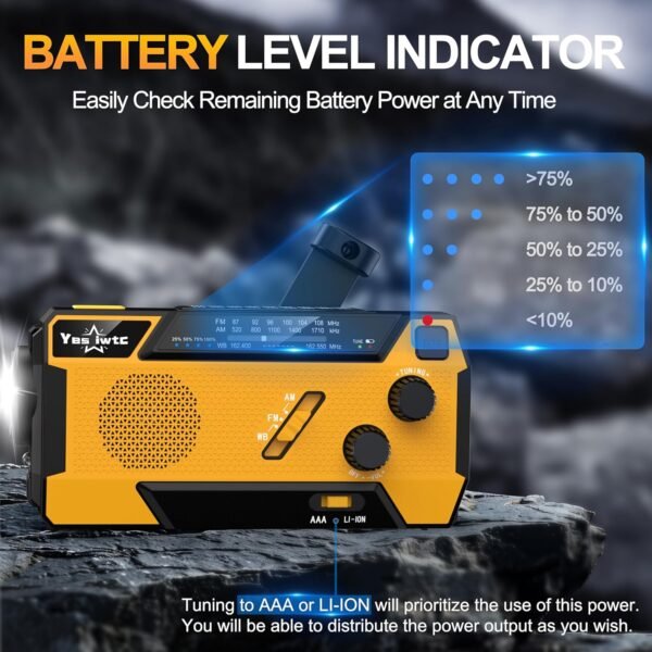 Hand Crank Emergency Radio NOAA Weather Radio 7400mWh Battery Operated 3 in 1 Charging Cable Hand Crank Charger with AM FM Portable Solar Powered Radio for Winter Storm Hurricane Survival Gear - Image 7