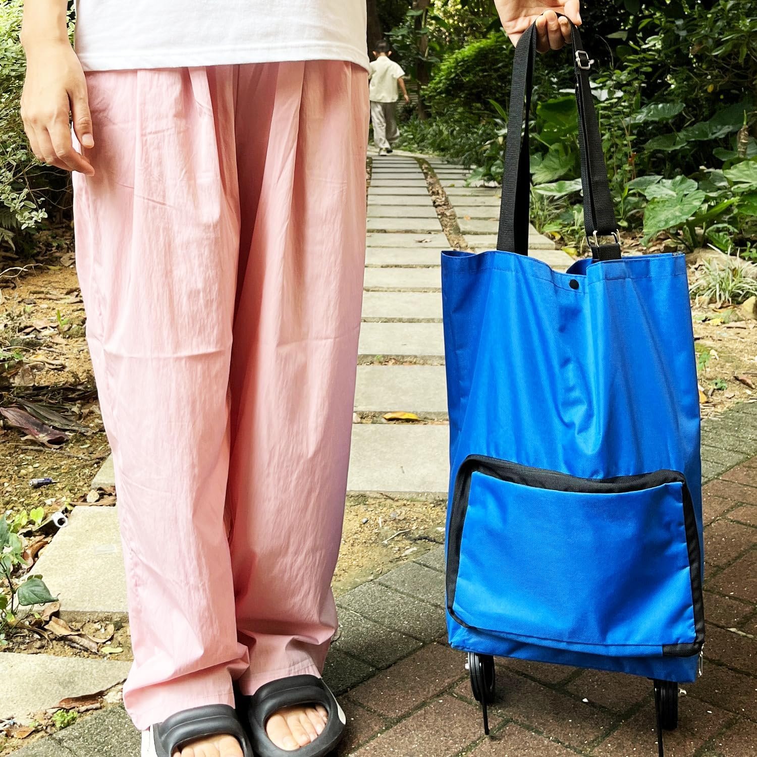 Collapsible Shopping Cart,Folding Lightweight Portable Collapsible Bag with Wheels, Lightweight Waterproof Rolling, Trolley Tote Stair Climbing Cart for Traveling (Blue) - Image 4