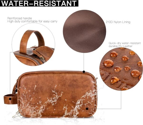 Elviros Toiletry Bag for Men, Large Travel Shaving Dopp Kit Water-resistant Bathroom Toiletries Organizer PU Leather Cosmetic Bags - Image 3