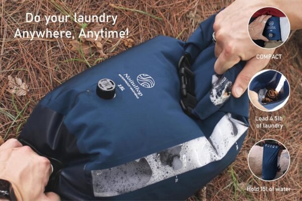 Washbag Portable Washing Machine - 15L Fully Waterproof Dry Bag - Lightweight Compact Nylon Washing Machine - Portable Manual Clothes Washer Laundry Bag (Navy) - Image 4