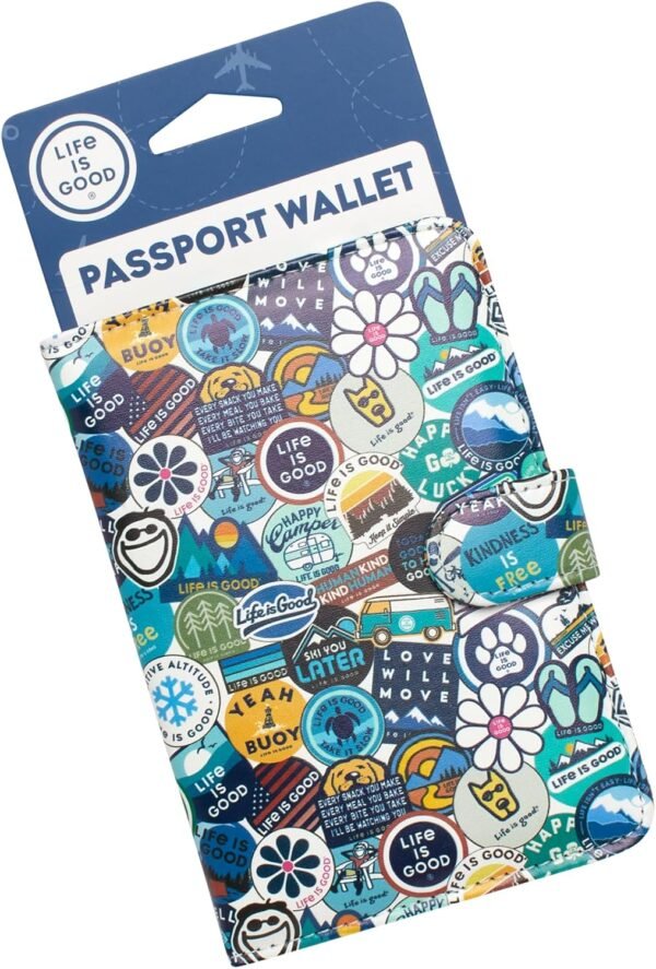 Life is Good Travel Passport Cover - Anti-Theft Passport Holder Wallet with Interior Card Slots, Magnetic Snap Closure, Newsprint - Image 4