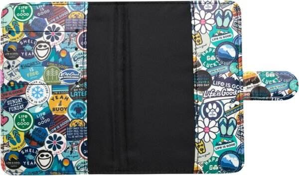 Life is Good Travel Passport Cover - Anti-Theft Passport Holder Wallet with Interior Card Slots, Magnetic Snap Closure, Newsprint - Image 6