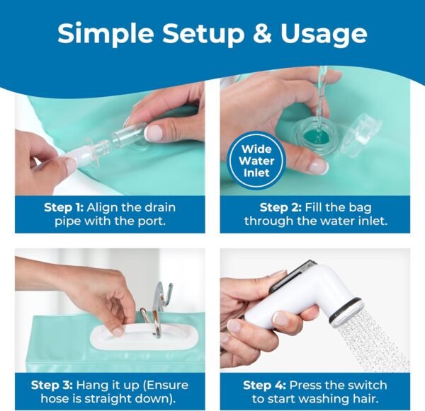 Portable Hair Washing Station, 2.5 GL Bedside Shower Water Bag for Hair Washing in Bed, Use with Inflatable Shampoo Basin, Inflatable Hair Washing Basin, Inflatable Bathtub - Blue - Image 5