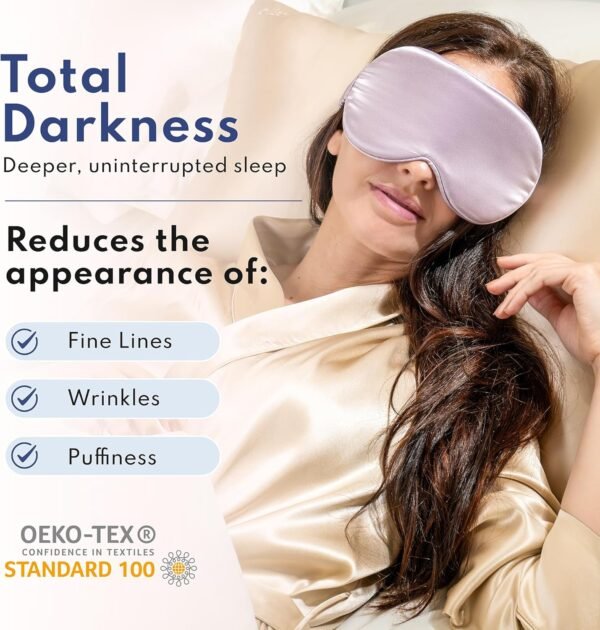 Blissy Silk Sleep Mask Profile - 100% Pure Mulberry Silk 22 Momme 6A Fibers Silk Eye Sleeping Mask for Women & Men for Total Blackout - Blindfold Silk Sleep Mask Side Sleeper Eye Cover (Lavender) - Image 3