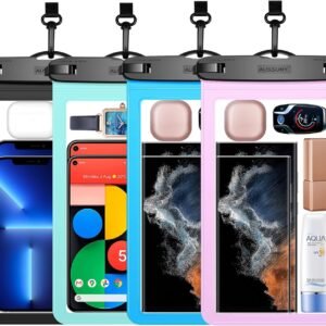 4 Pack 10.5“ Large Waterproof Phone Pouch – Underwater Clear Cell Holder – Universal Water Proof Dry Bag with Neck Lanyard for iPhone 16 Pro Max Samsung Galaxy with Heavy Case for Beach Swimming Pool
