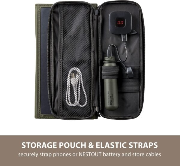ELECOM NESTOUT Portable Solar Panel, Dual USB-A Ports, 28W Power Generation Charger for Phone Camping, Durable Water-Resistant Ripstop Nylon, Foldable Lightweight, Adjustable Stands (4-Panel) - Image 5