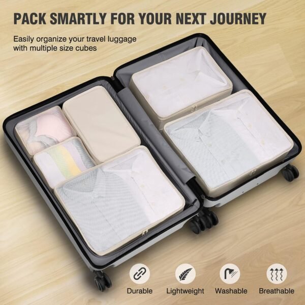 Mossio 6 Set Packing Cubes with Shoe Bag - Lightweight Travel Luggage Suitcase Organizers - Image 5