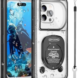 Waterproof Phone Case, Underwater Phone Cases for Snorkeling, IPX8 Diving Case, 360 Full Body Protection for iPhone 16 Pro Max/15/14/Galaxy S24, Up to 6.9 Inch, Beach Cruise Essentials (Black)