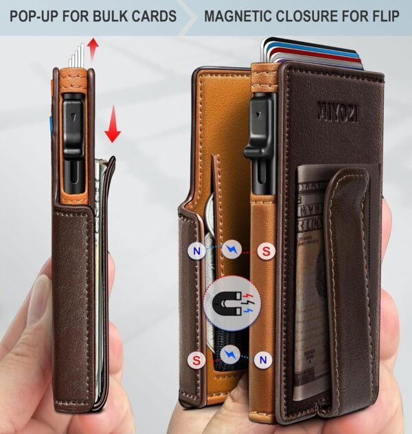 Men Wallet,with Money Clip Coins Pocket ID Window,Slim Front Pocket RFID Blocking Pop-up Card Holder 3.9"x 2.7", Gift Boxed - Image 3