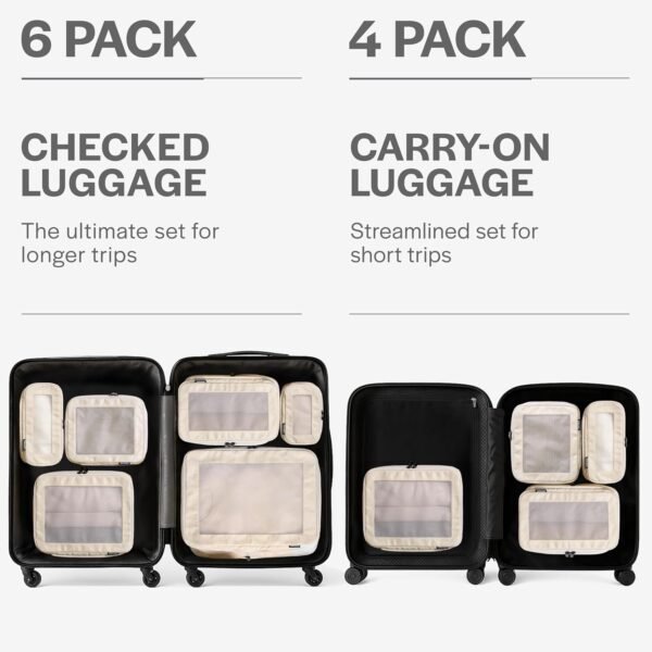 Compression Packing Cubes for Travel - Luggage Organizer Bags - Double Zipper Packing Cubes for Suitcases (6-Pack, Beige) - Image 4