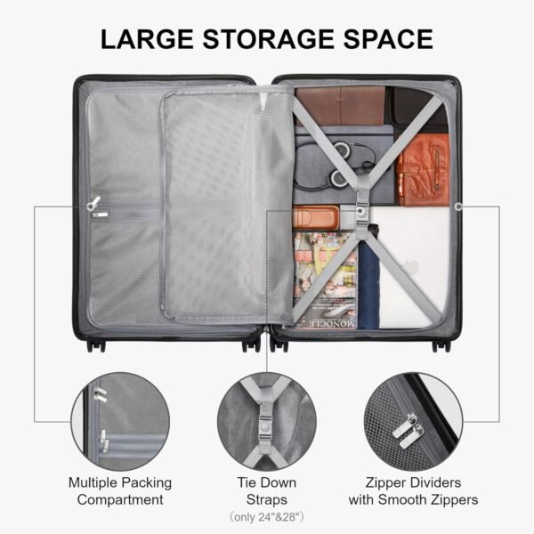 LEVEL8 Elegance Matte Luggage Set, 20 Inch Carry-on Luggage, 28“ Large Suitcase Lightweight Hardside Suitcases with Wheels,Tsa Lock,2-Piece Set(20/28), Black - Image 6
