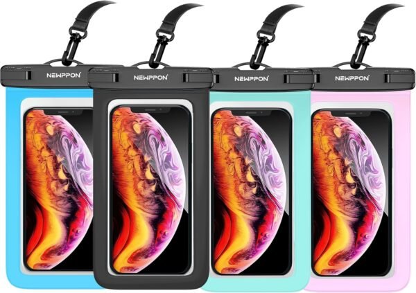 4 Pack 8.5“ Waterproof Cell Phone Pouch - Underwater Dry Bag Case Lanyard - Water Proof Clear Holder Protector for iPhone 16 15 14 Pro Max Plus Samsung Galaxy S25 S24 Ultra Note for Beach Swimming