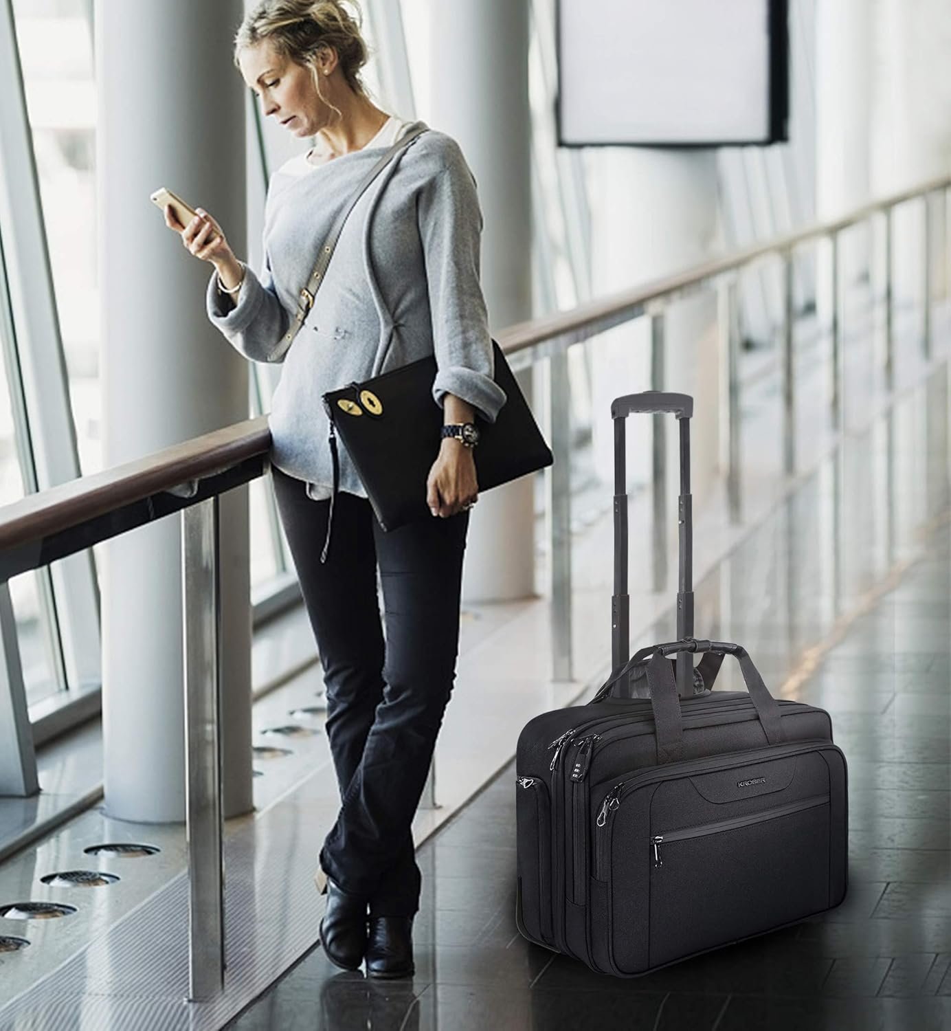KROSER Rolling Laptop Bag Premium Wheeled Briefcase Fits Up to 17.3 Inch Laptop Overnight Roller Case Computer Bag with RFID Pockets for Travel/Business/Men/Women-Black - Image 7