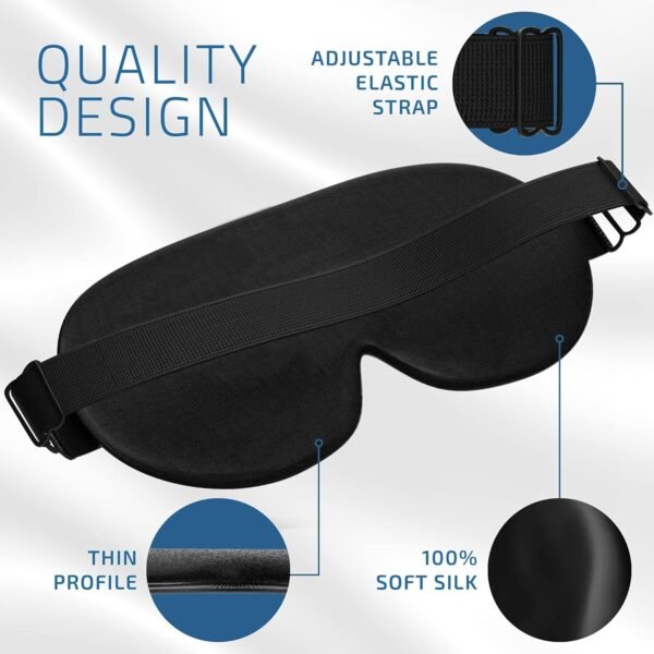 100% Silk Sleep Mask for A Full Night's Sleep | Comfortable & Super Soft Eye Mask with Adjustable Strap | Works with Every Nap Position | Best Sleeping Aid/Blindfold/Gift, Blocks Light Jersey Slumber - Image 4