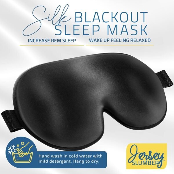 100% Silk Sleep Mask for A Full Night's Sleep | Comfortable & Super Soft Eye Mask with Adjustable Strap | Works with Every Nap Position | Best Sleeping Aid/Blindfold/Gift, Blocks Light Jersey Slumber - Image 2
