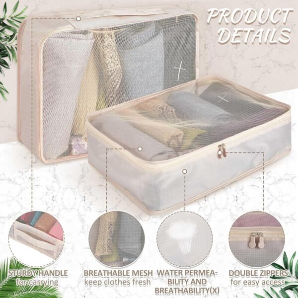 Silkfly 12 Pcs Packing Cubes for Suitcase Travel Luggage Bags Bulk Mesh Organizer Set for Hiking Camping Backpacking Clothes Accessories(Light Khaki, XL, L, M Size) - Image 3