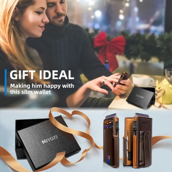 Men Wallet,with Money Clip Coins Pocket ID Window,Slim Front Pocket RFID Blocking Pop-up Card Holder 3.9"x 2.7", Gift Boxed - Image 8