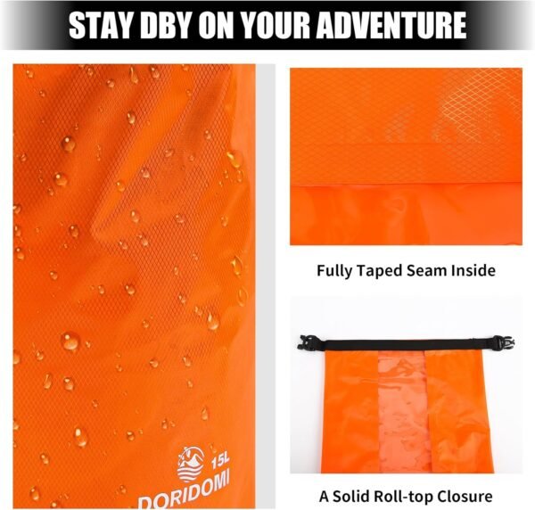 3-Pack Waterproof Dry Bag - 5L/15L/ 30L Ultralight Dry Sack Lightweight Roll Top Outdoor Accessories, Portable Clothes Wash Bag, Keep Gear Dry for Boating Swimming Camping Kayaking Beach - Image 3