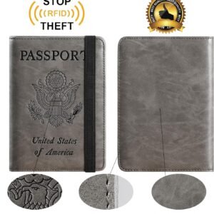 Passport Holder Cover Wallet Travel Essentials RFID Blocking Leather Card Case International Must Haves Travel Accessories for Women Men(101#Coffee Grey)