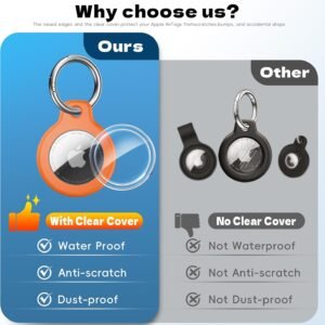 2025 New Waterproof AirTag Keychain Holder – (Set of 4) Air Tag Locking Case with Cable, Compatible with Apple AirTags, Ultra Durable Loss Prevention Case for Luggage, Keys,Black, Orange, Blue, Red