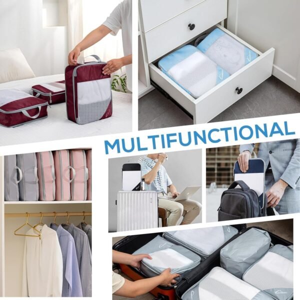 Compression Packing Cubes, 5 Set Packing Cubes for Travel Compression, Lightweight Compressible Package Organizer for Carry On and Suitcases, Light Grey - Image 6