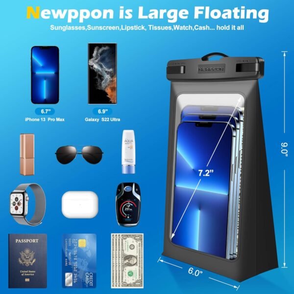 4 Pack Floating Waterproof Phone Pouch - Float Clear Cell Holder Protector with Lanyard - Universal Large Floatable Water Proof Dry Bag Case for iPhone 16 Pro Max Samsung Galaxy - Beach Swimming Pool - Image 3
