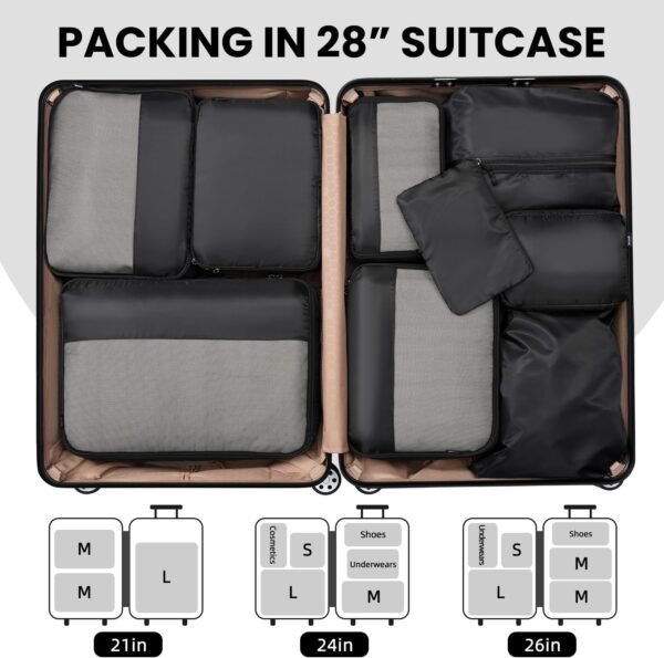 BAGAIL 8 Set/9 Set Packing Cubes Luggage Packing Organizer for Travel, Suitcase Packing Bags for Travel Accessories - Image 7