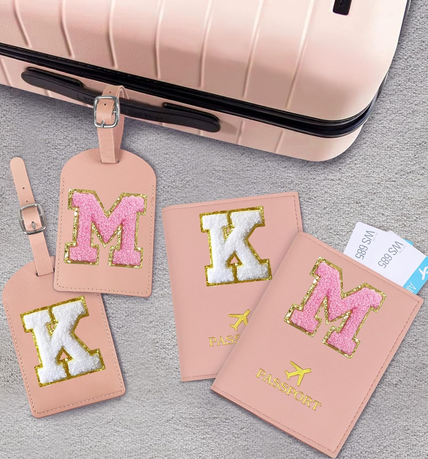 COSHAYSOO Pink Passport Cover Book Holder Travel Luggage Tag Set for Women Teen Girls with Initial Monogram Letter, Cute Airplane Essentials Personalized Cruise Accessories Trip Favor Gifts A - Image 5