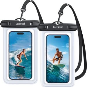 Lamicall Waterproof Phone Pouch Case – [2 Pack][Easy Lock & Heavy Duty] IPX8 Water Proof Cell Phone Dry Bag for Beach, Protector for iPhone 16 15 14 13 12 11 Pro Max Plus XS XR, Galaxy S24 S23, 4-7″