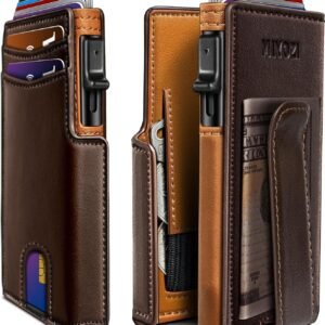 Men Wallet,with Money Clip Coins Pocket ID Window,Slim Front Pocket RFID Blocking Pop-up Card Holder 3.9″x 2.7″, Gift Boxed