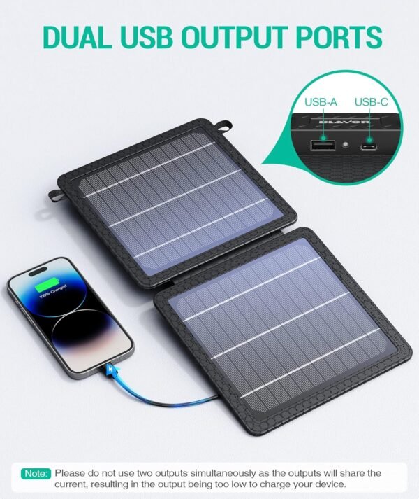 BLAVOR 10W Portable Solar Charger(5V/2A Max), Small Foldable Solar Panel with USB-C USB-A Outputs Compatible with Cell Phone Tablet, IPX4 Waterproof for Camping, Hiking, Backpacking - Image 3
