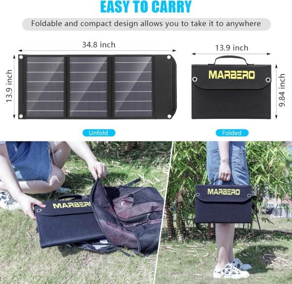 MARBERO Portable Solar Panel 30W Solar Panel Charger 23% High Efficiency Foldable Solar Panels QC3.0 USB & DC Port Compatible with Cell Phone Ipad Laptop IP65 Waterproof for Camping Outdoor Cloudy - Image 2