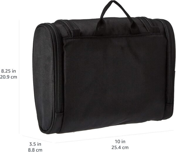 Amazon Basics Travel Toiletry Bag for Men and Women, Hanging Toiletry Bag, Dopp Kit with 2 Side Pockets, Multiple Interior Pockets, Durable 1680D Polyester, Handles Bathroom Spills/Splashes, Black - Image 4