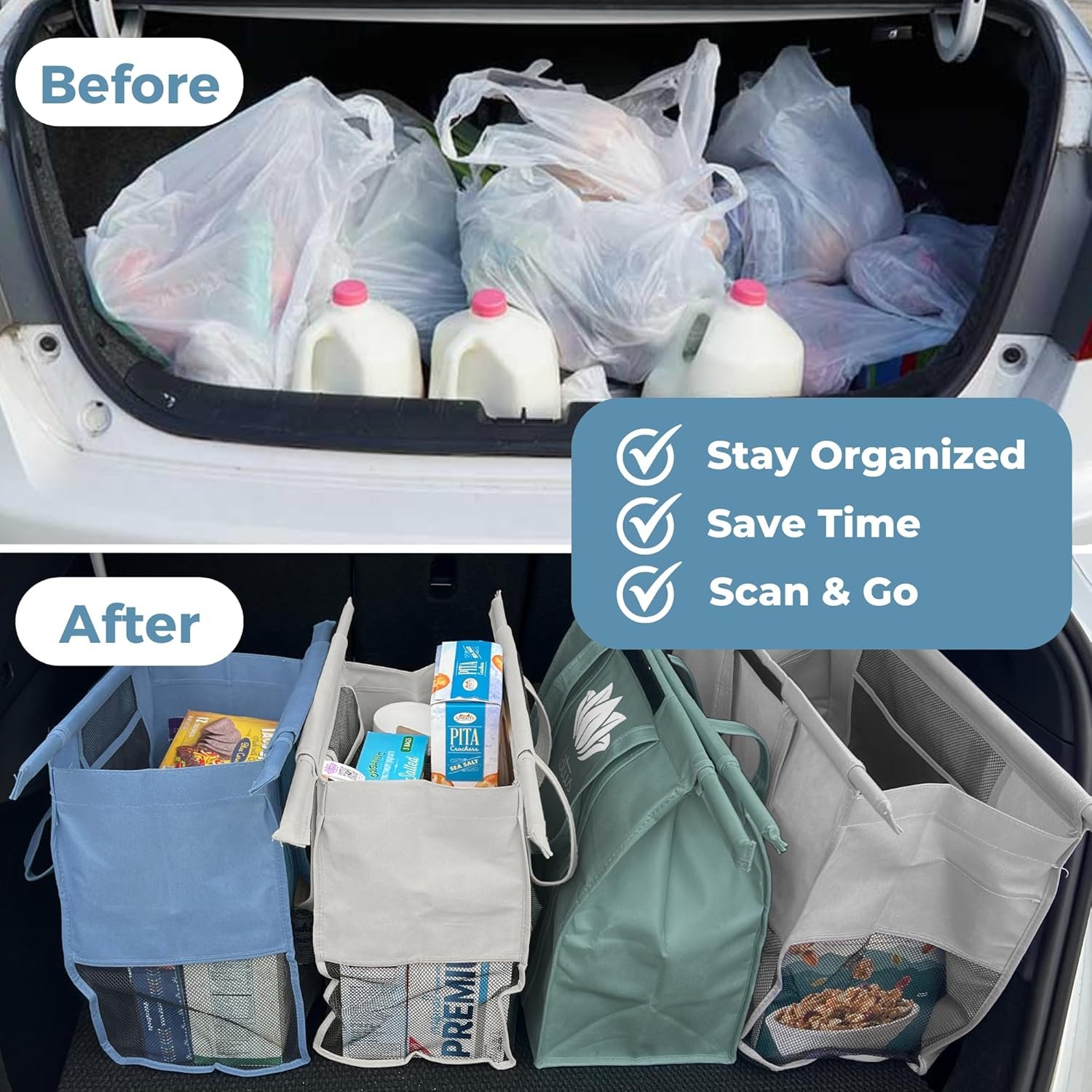 Lotus Trolley Bags for Shopping Carts - Reusable Shopping Bags, Grocery Bags with Insulated Cooler & Egg/Wine Holder, Foldable, Washable Grocery Cart Bags, Multi-Use Tote Bags (Set of 4 - Earth Tones) - Image 8