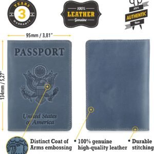 US Leather Passport Book Cover – Thin American Travel Passport Holder – Premium International USA Passport Protector Case for Women Men (Light Blue Vintage)