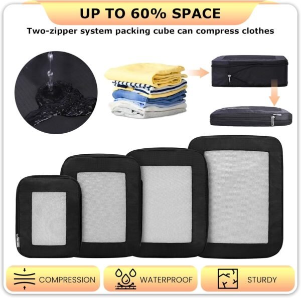 Ultralight Compression Packing Cubes Travel for Suitcases ，Compressible Mesh Packing Cubes for Travel Women Packing Organizers 4 Set - Image 6