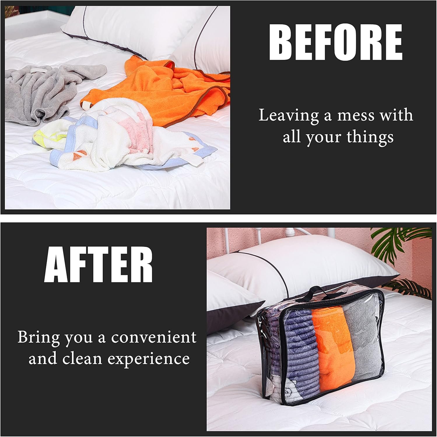 6 Pieces Large Clear Travel Packing Cube Clear Vinyl Zippered Storage Bags See Through Moving Bag PVC Multipurpose Pouch with Handle for Suitcase Shirts Dress Storage (Black, 15.8 x 10.2 x 3.9 Inch) - Image 6