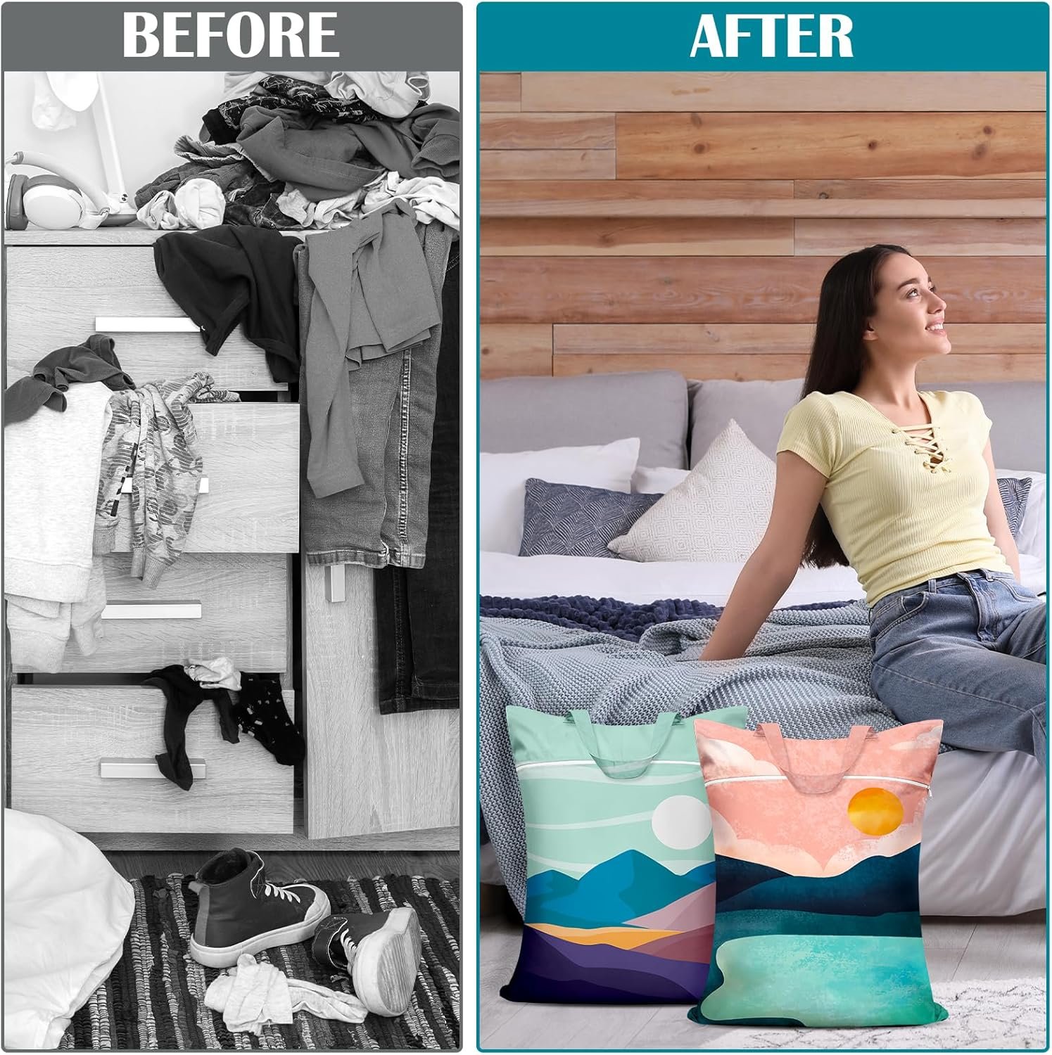 2 Pcs Large Travel Laundry Bags - Waterproof with Handle, Washable Dirty Clothes Bags for Travel, Wet/Dry, Gym, Swimming Pool & College Dorm - Image 7