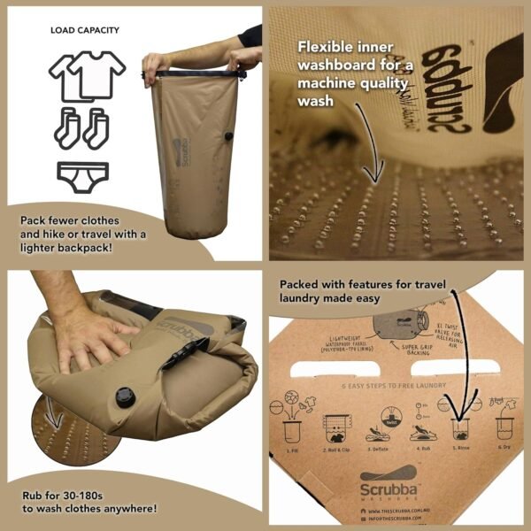 Scrubba Tactical Portable Wash Bag & Dry Kit - Hand Washing System for Outdoors & Travel - Light & Small Camping Laundry Set to Wash Clothes Anywhere - Image 5