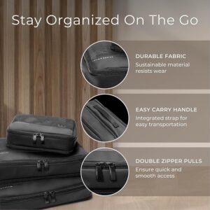 Briggs & Riley Carry On Compression Packing Cube Set – Bag Organizer for Suitcase & Luggage, Travel Essentials for Women & Men, Pack Accessories for Vacation, Maximize Storage Space – 3-Piece, Black