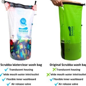 Scrubba Waterclear Wash Bag Portable Washing Machine – New Water Inlet/Outlet for easy rinsing – Manual Portable Washer for Travel, Camping, Laundry, Baby Clothes – Travel Essentials, Gift – 6.9 oz