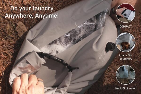 Washbag Portable Washing Machine - 15L Fully Waterproof Dry Bag - Lightweight Compact Nylon Washing Machine - Portable Manual Clothes Washer Laundry Bag (Gray) - Image 4