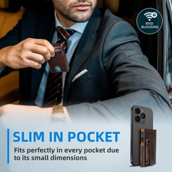 Men Wallet,with Money Clip Coins Pocket ID Window,Slim Front Pocket RFID Blocking Pop-up Card Holder 3.9"x 2.7", Gift Boxed - Image 7